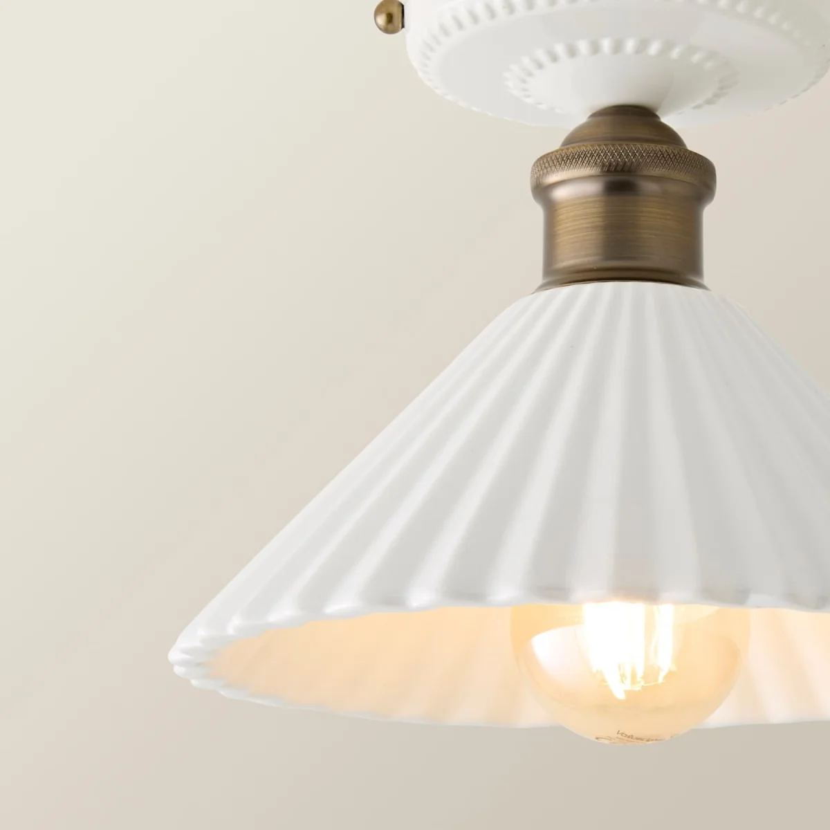 Burford White Ceramic Ribbed Semi Flush Ceiling Light - White – image 5