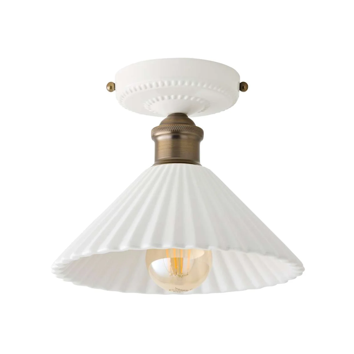 Burford White Ceramic Ribbed Semi Flush Ceiling Light - White – image 1
