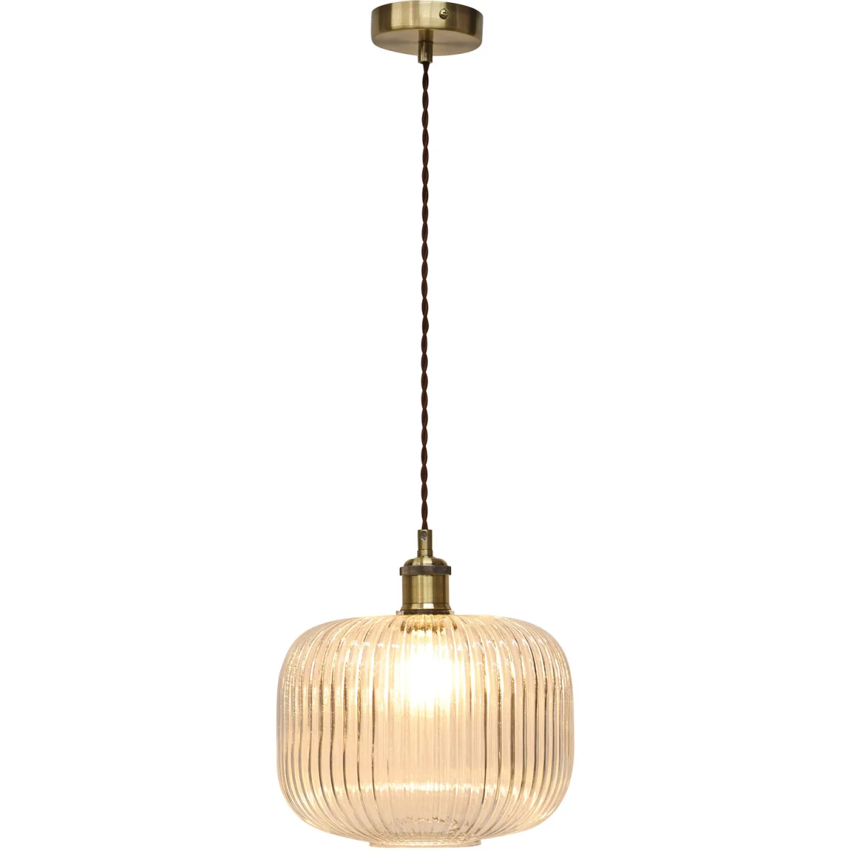 Batley Large Clear Ribbed Glass Antique Brass Retro Pendant Fitting - Antique Brass & Clear – image 2