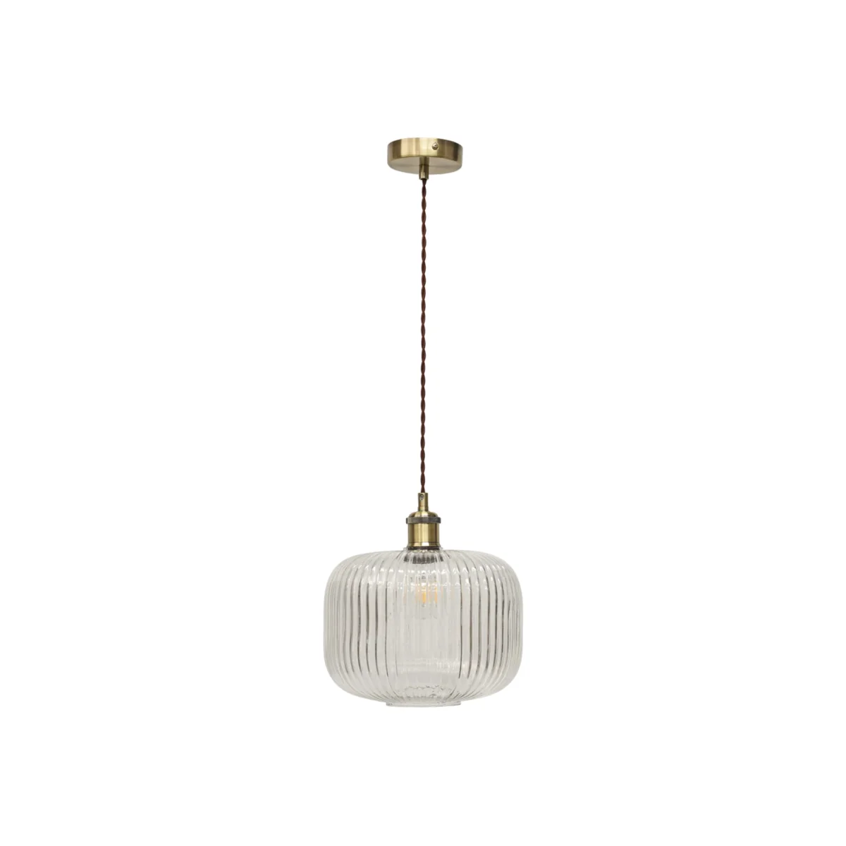 Batley Large Clear Ribbed Glass Antique Brass Retro Pendant Fitting - Antique Brass & Clear – image 1