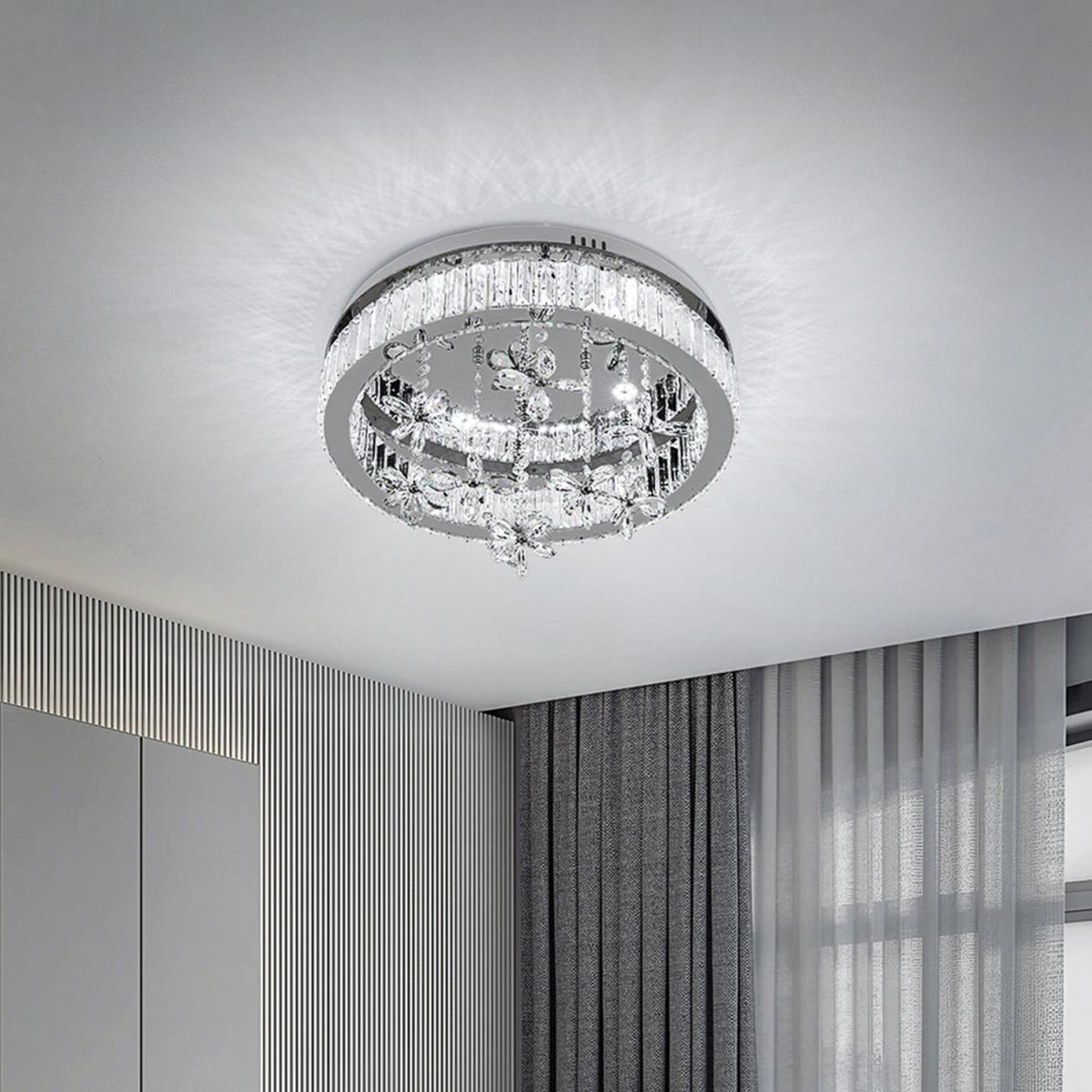 Round Celling Light with Crystal Pendant - Silver