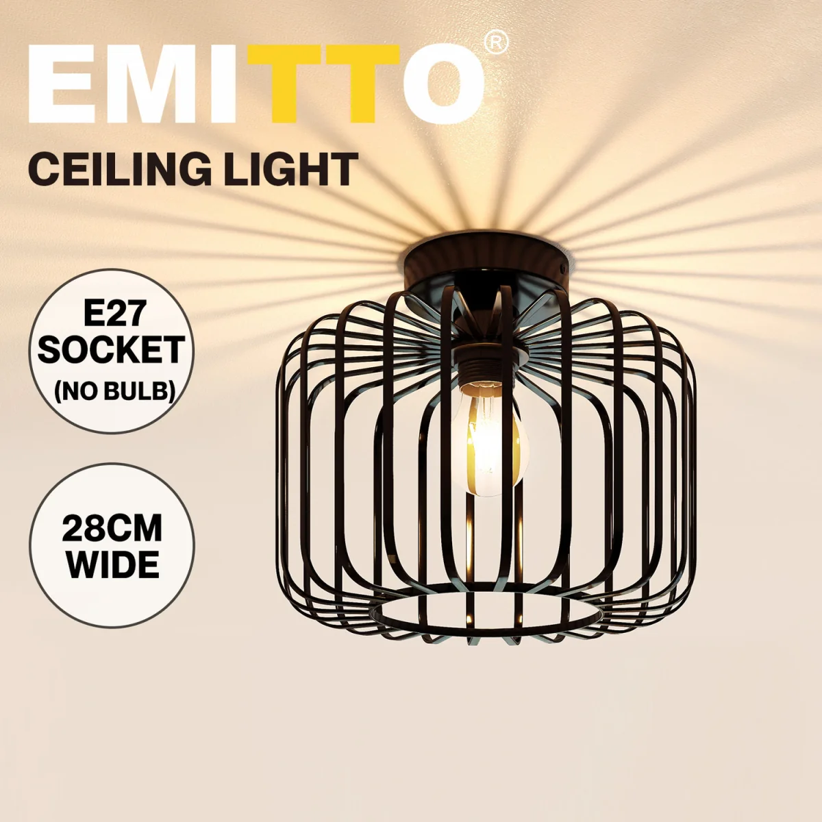 Emitto Industrial Ceiling Light Metal Cage Semi Flush 28cm - Black – image 2