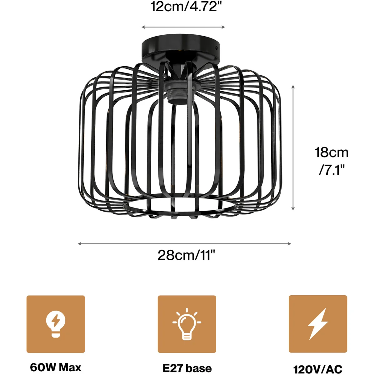 Emitto Industrial Ceiling Light Metal Cage Semi Flush 28cm - Black – image 4