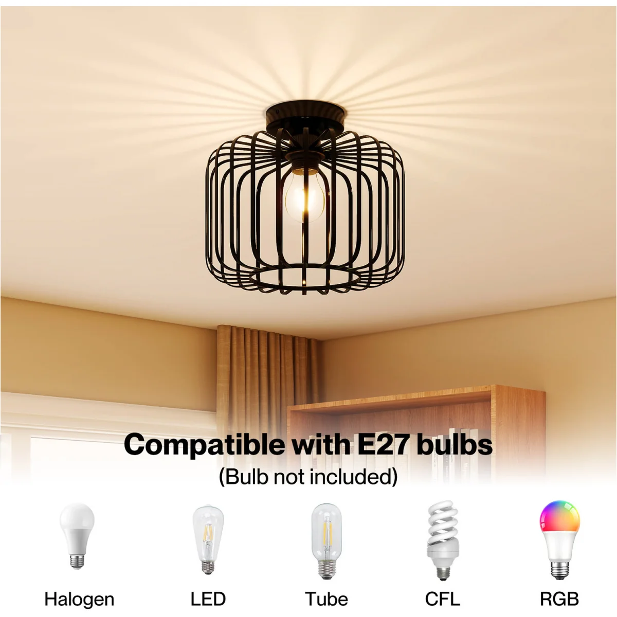 Emitto Industrial Ceiling Light Metal Cage Semi Flush 28cm - Black – image 6