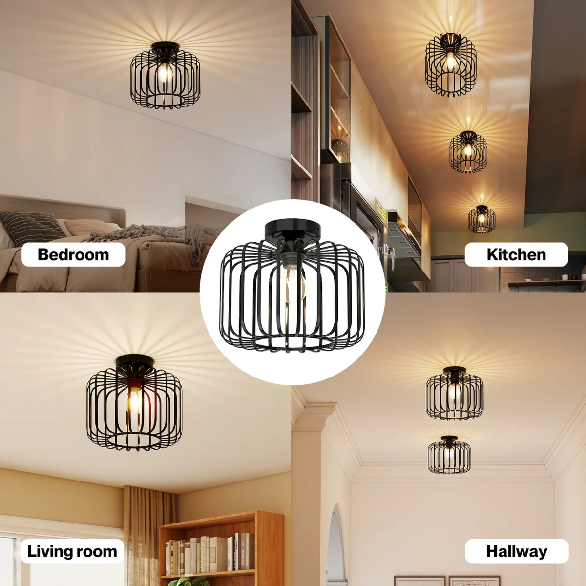 Emitto Industrial Ceiling Light Metal Cage Semi Flush 28cm - Black – image 7