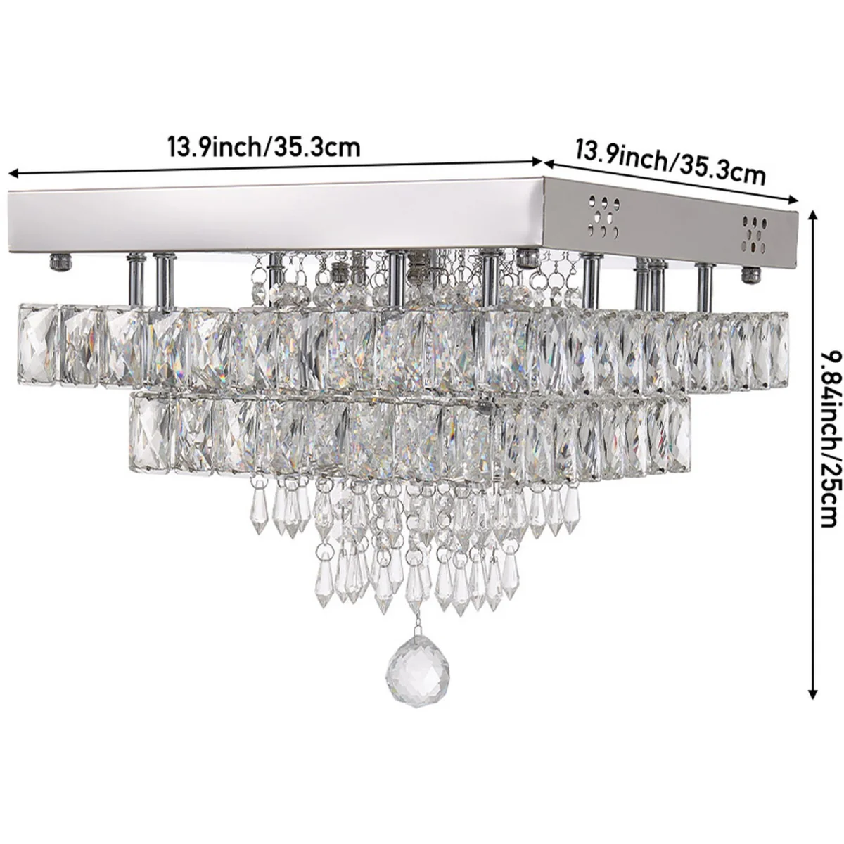40W LED Double-Layer Crystal Ceiling Light with Droplets - Chrome – image 2