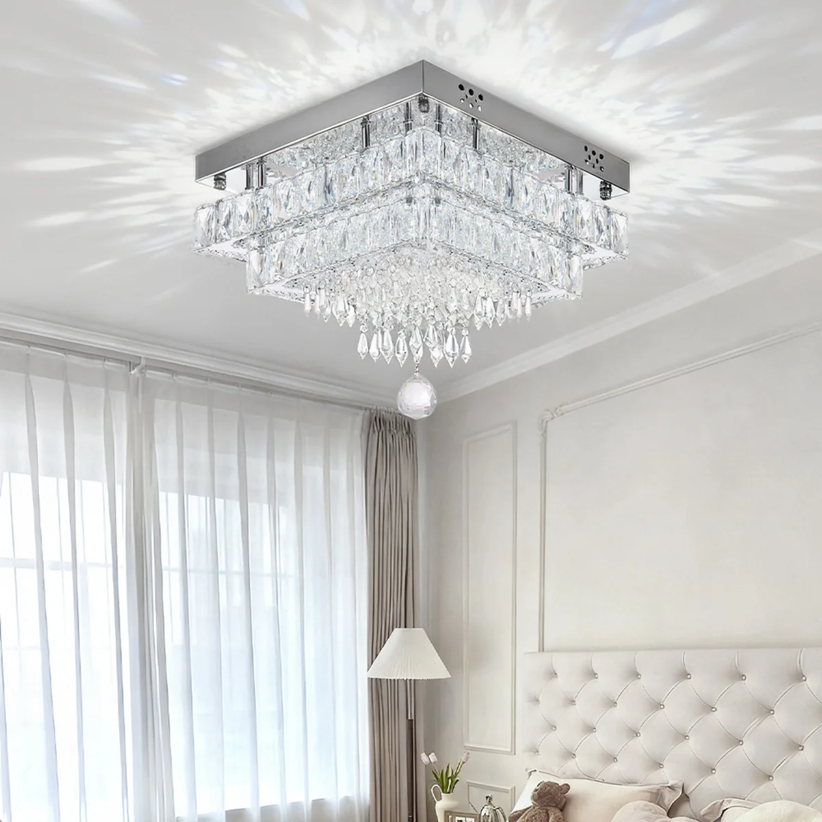 40W LED Double-Layer Crystal Ceiling Light with Droplets - Chrome – image 11