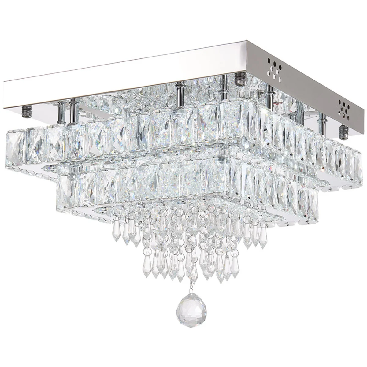 40W LED Double-Layer Crystal Ceiling Light with Droplets - Chrome – image 7