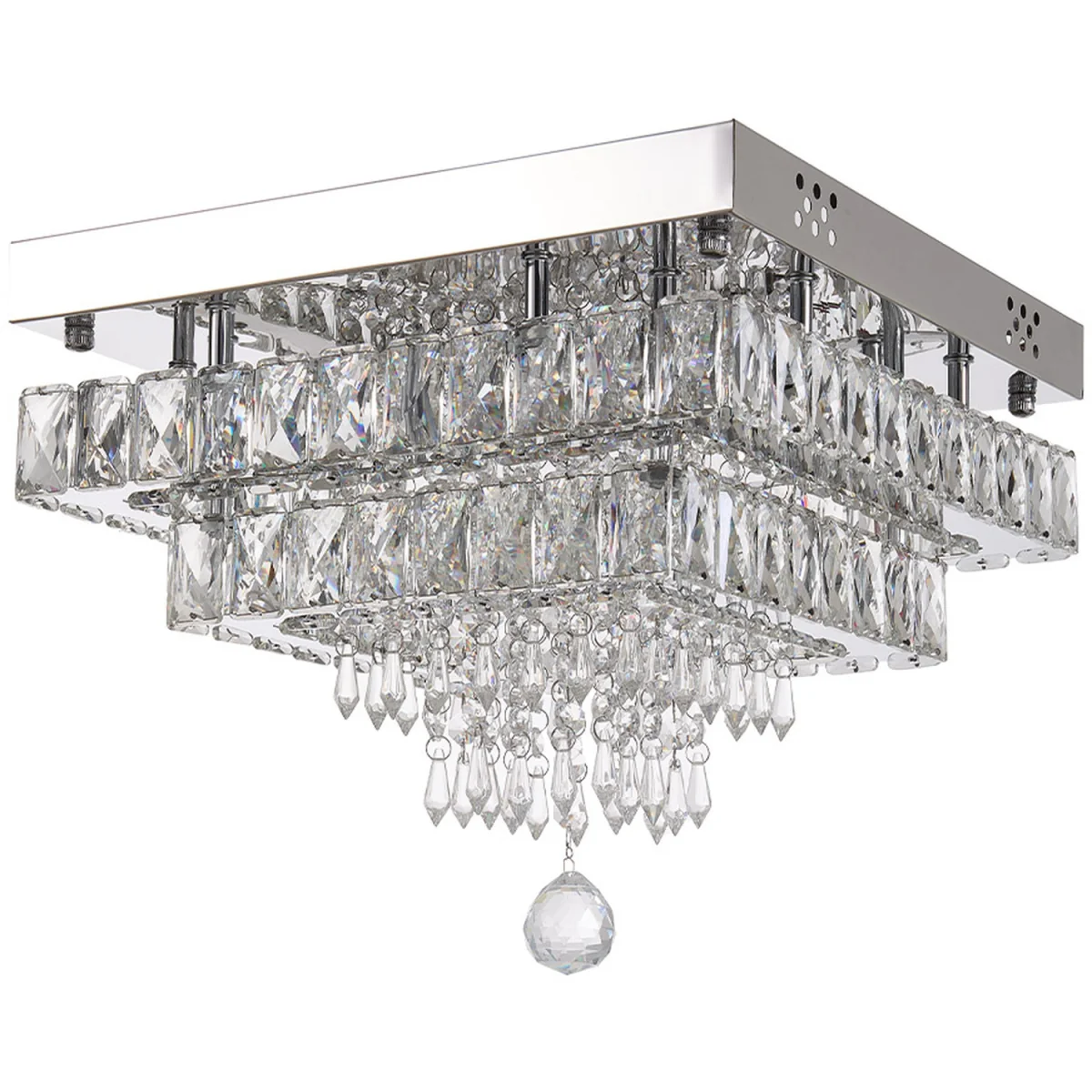 40W LED Double-Layer Crystal Ceiling Light with Droplets - Chrome – image 8