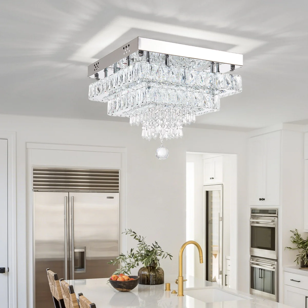 40W LED Double-Layer Crystal Ceiling Light with Droplets - Chrome – image 1