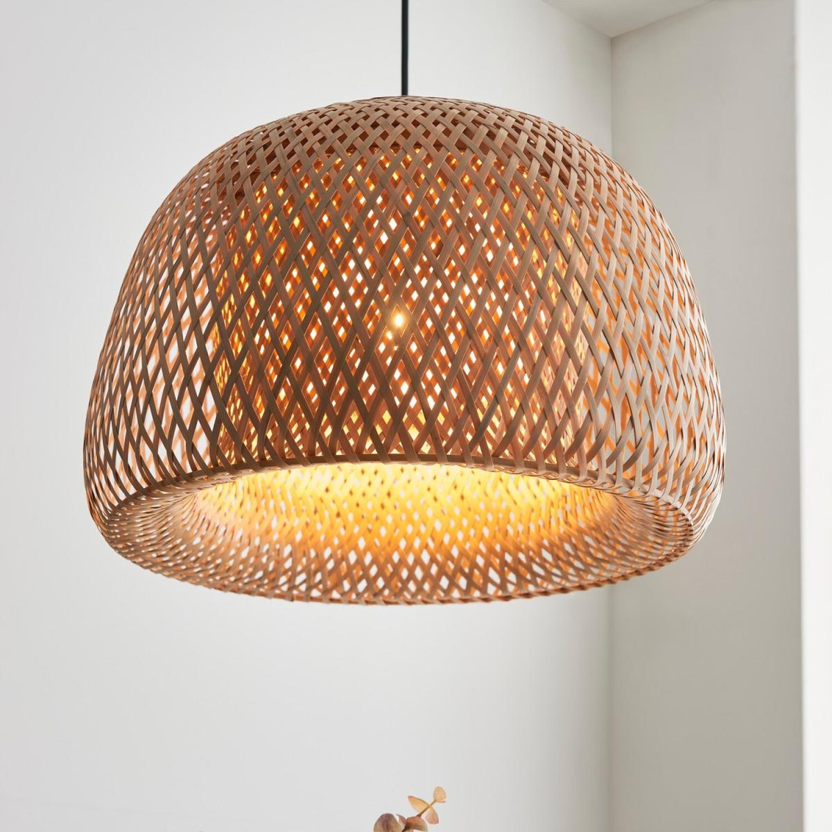 Bali Single Pendant Ceiling Lamp, Natural Bamboo, White, Matt Black - Matt Black / 42cm – image 2