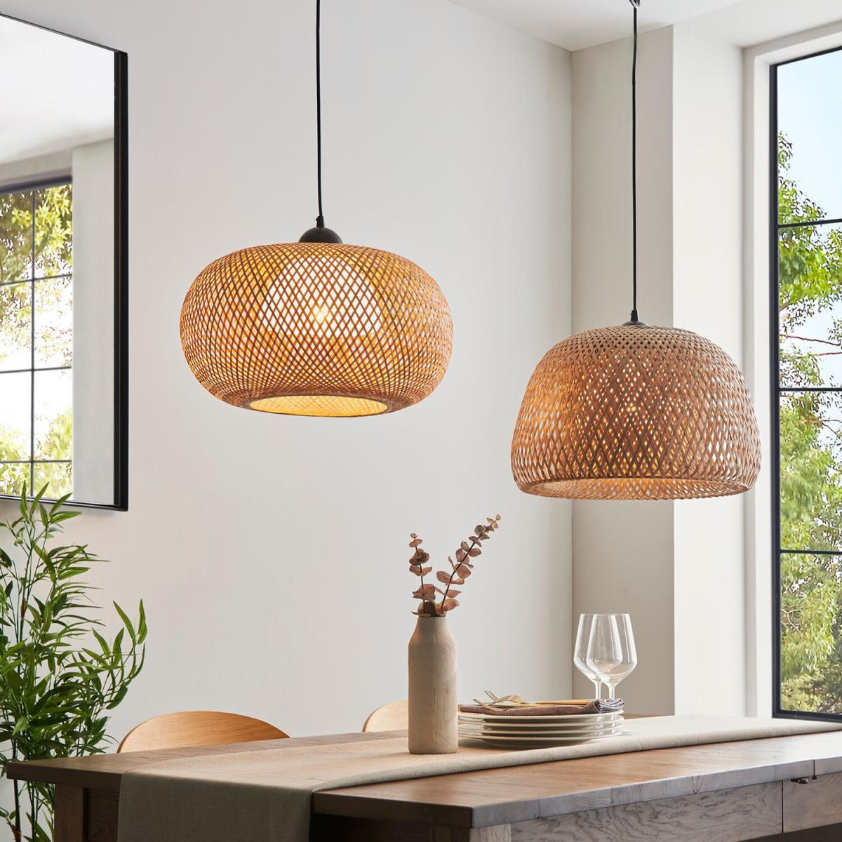 Bali Single Pendant Ceiling Lamp, Natural Bamboo, White, Matt Black - Matt Black / 42cm – image 3