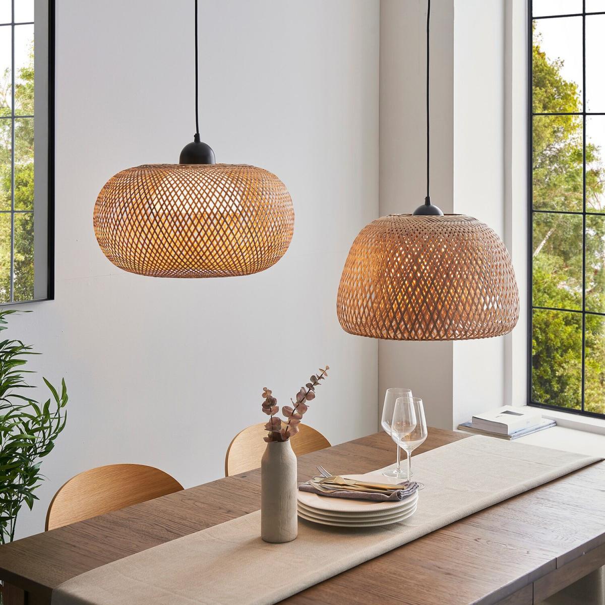 Bali Single Pendant Ceiling Lamp, Natural Bamboo, White, Matt Black - Matt Black / 42cm – image 4