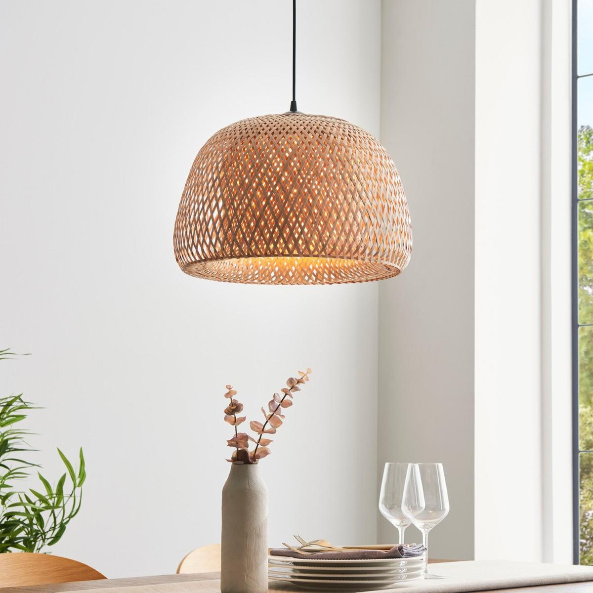Bali Single Pendant Ceiling Lamp, Natural Bamboo, White, Matt Black - Matt Black / 42cm – image 5