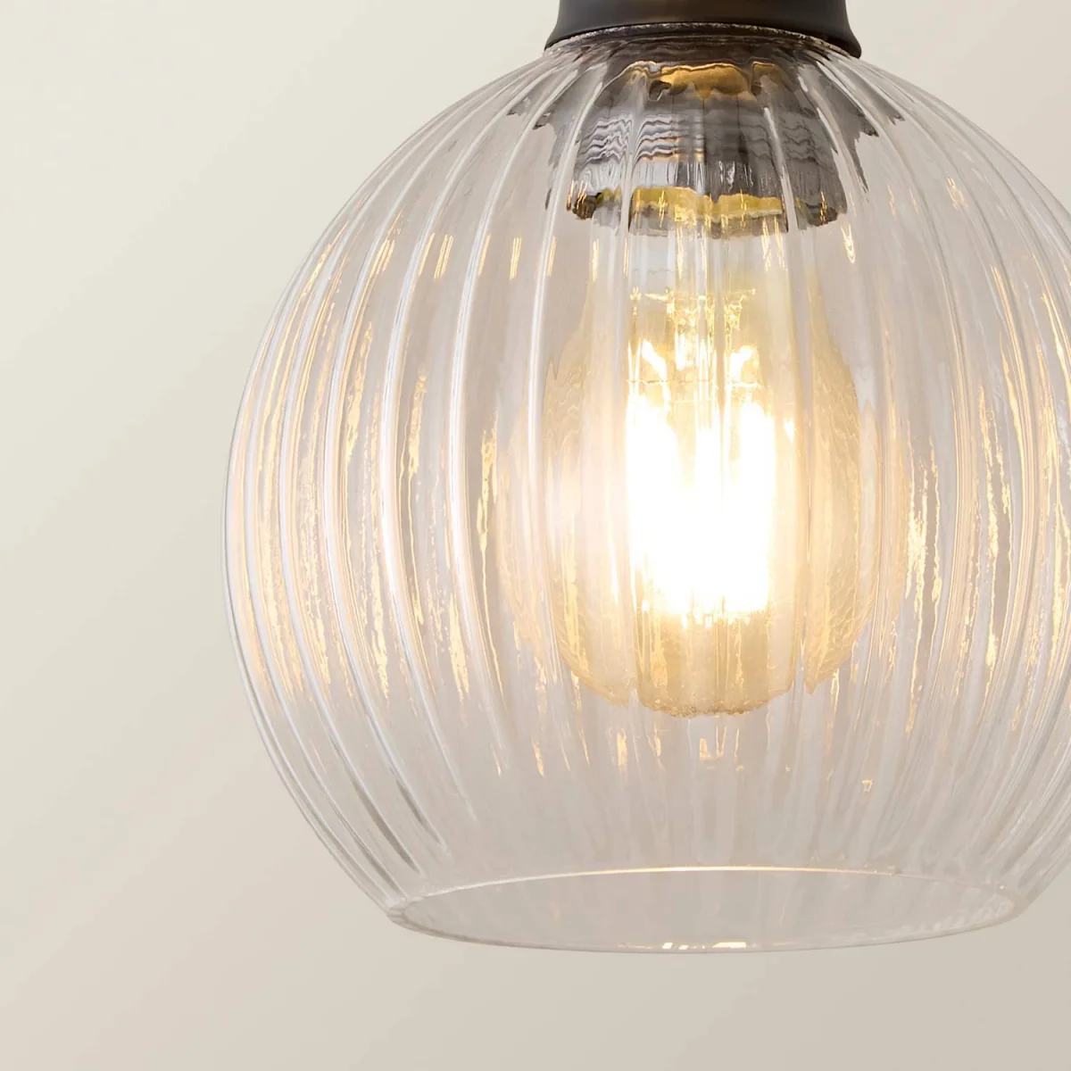 Maddison Clear Ribbed Glass Shade 3 Drop Diner Ceiling Pendant Light - Black / No - Black – image 4