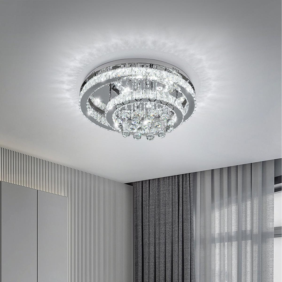 Round Crystal Ceiling Light with Pendants - Silver