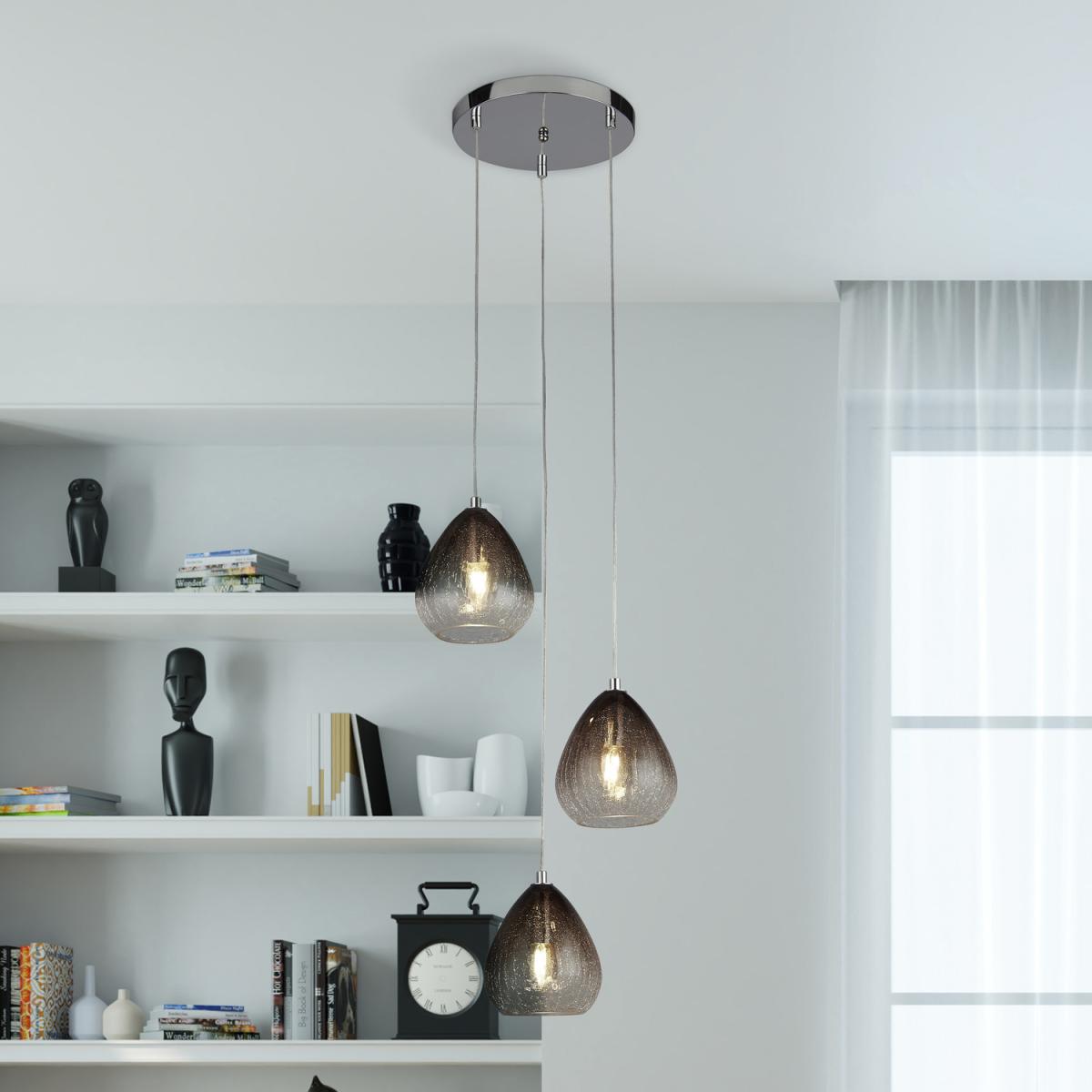 3 Light Multi Drop Smoke Ombre Glass - Silver – image 2