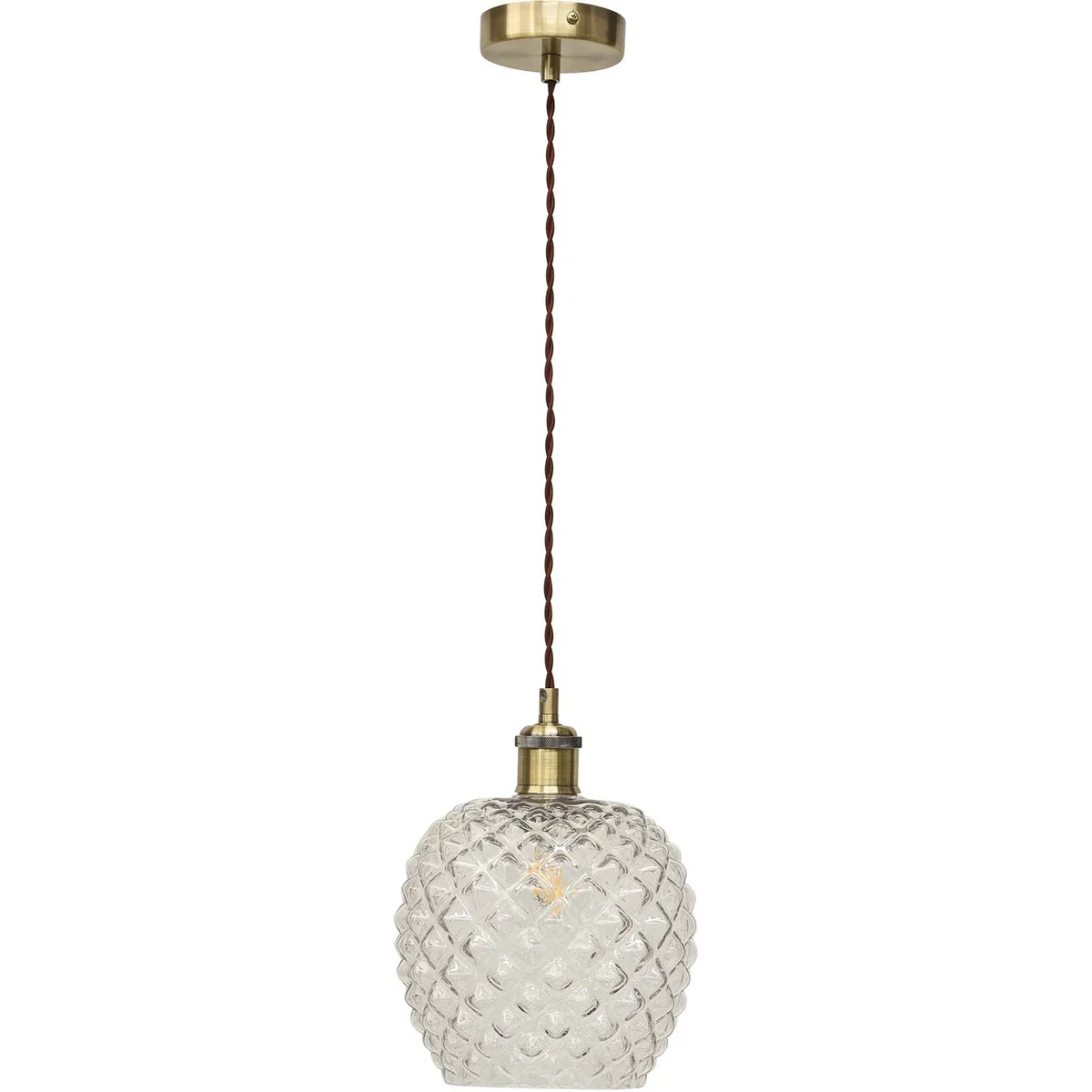 Set Of 2 Baine Clear Textured Glass Antique Brass Retro Pendants - Antique Brass & Clear – image 2