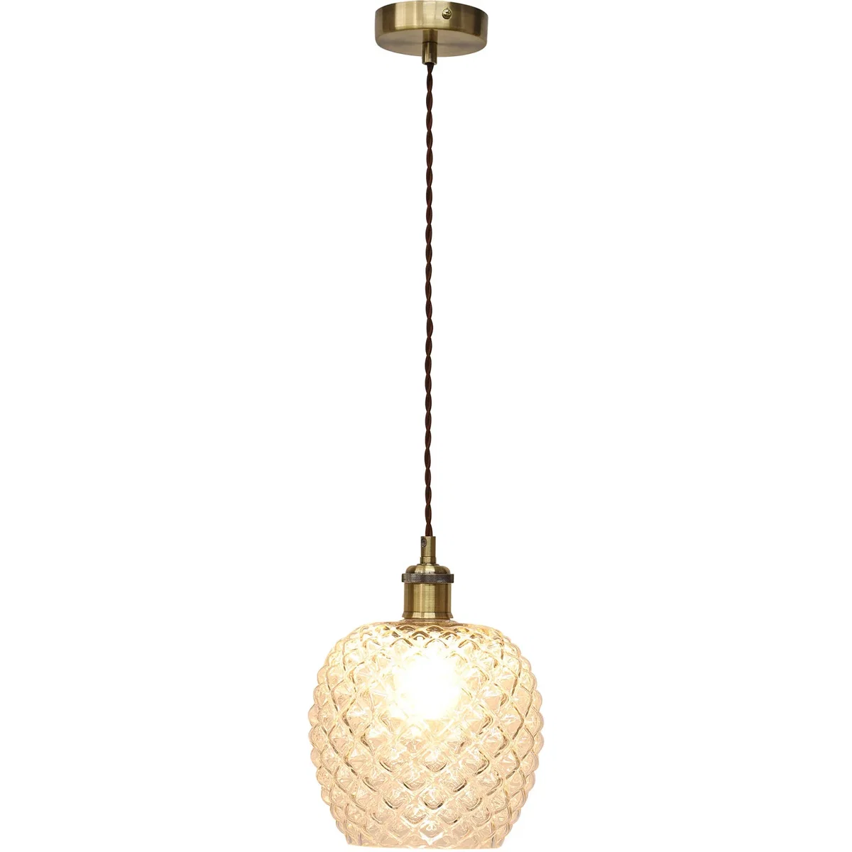 Set Of 2 Baine Clear Textured Glass Antique Brass Retro Pendants - Antique Brass & Clear – image 3