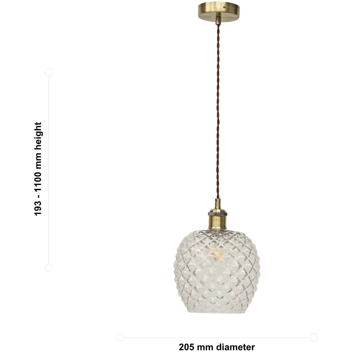 Set Of 2 Baine Clear Textured Glass Antique Brass Retro Pendants - Antique Brass & Clear – image 6