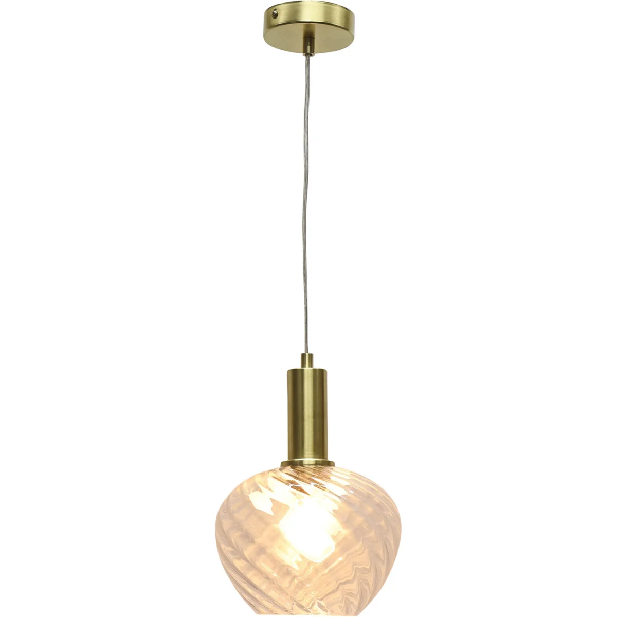 Bradson Ceiling Single Pendant Light - Clear Swirl Glass With Satin Brass Plate Detail – image 2