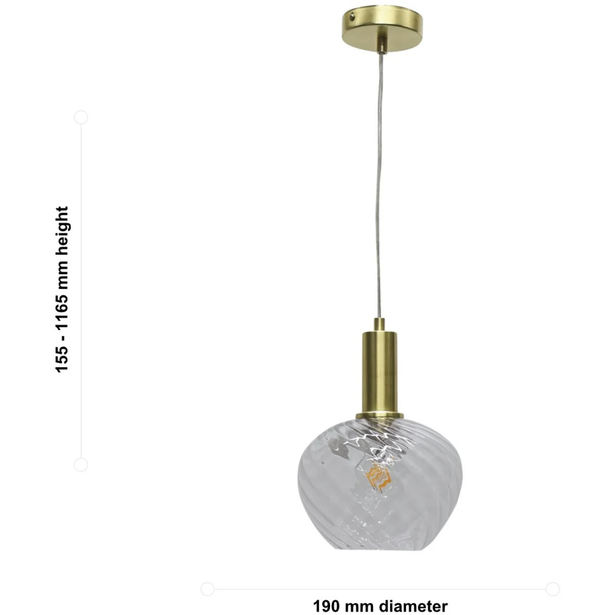 Bradson Ceiling Single Pendant Light - Clear Swirl Glass With Satin Brass Plate Detail – image 5