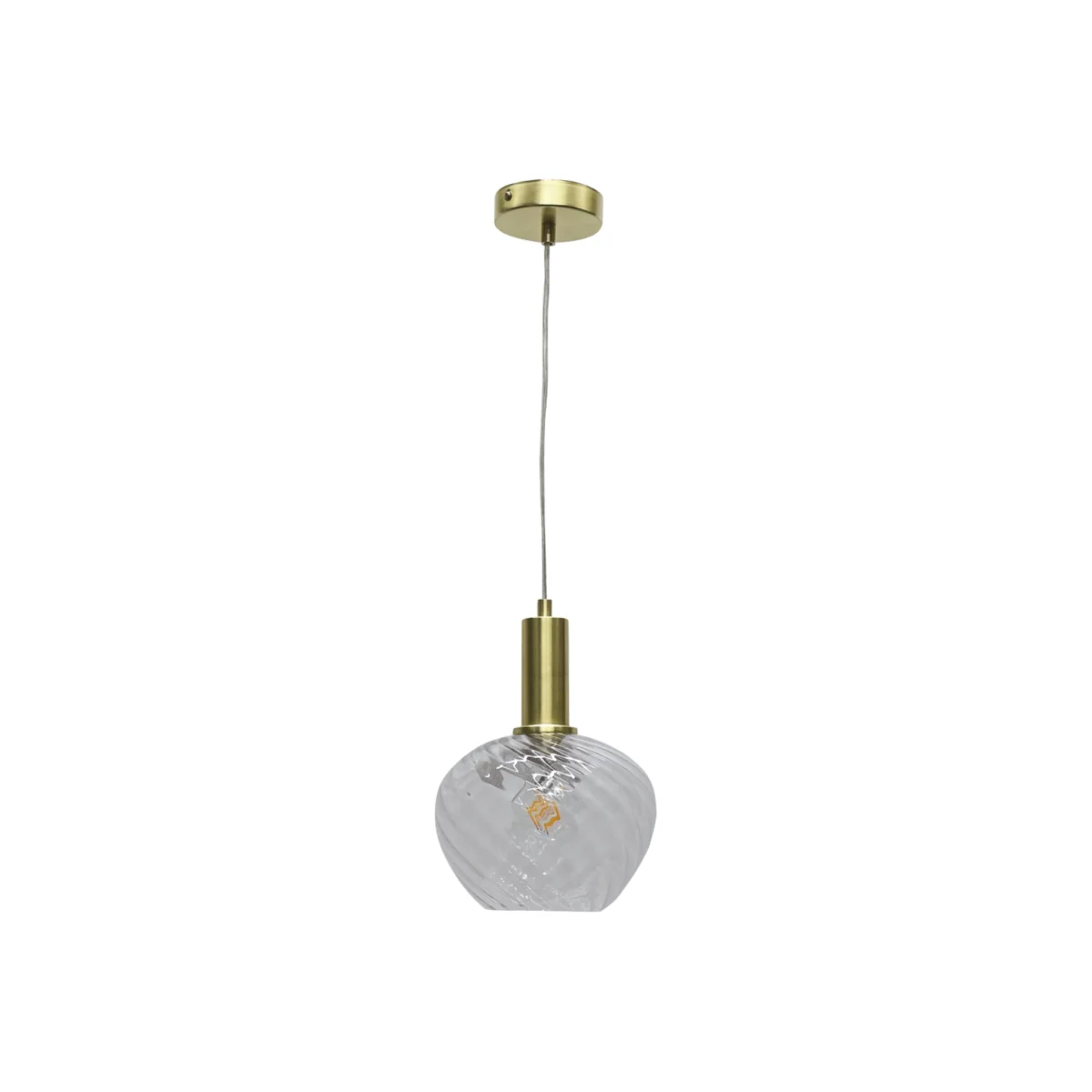 Bradson Ceiling Single Pendant Light - Clear Swirl Glass With Satin Brass Plate Detail – image 1