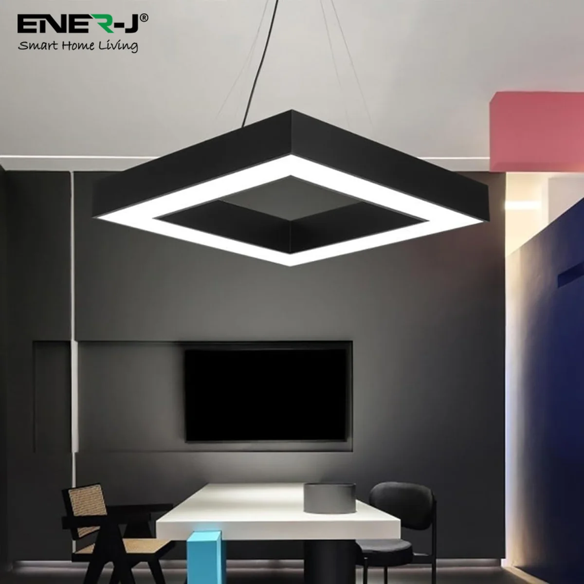 40W Hollow Square Pendant Ceiling Light 80cm Side Length - White – image 5