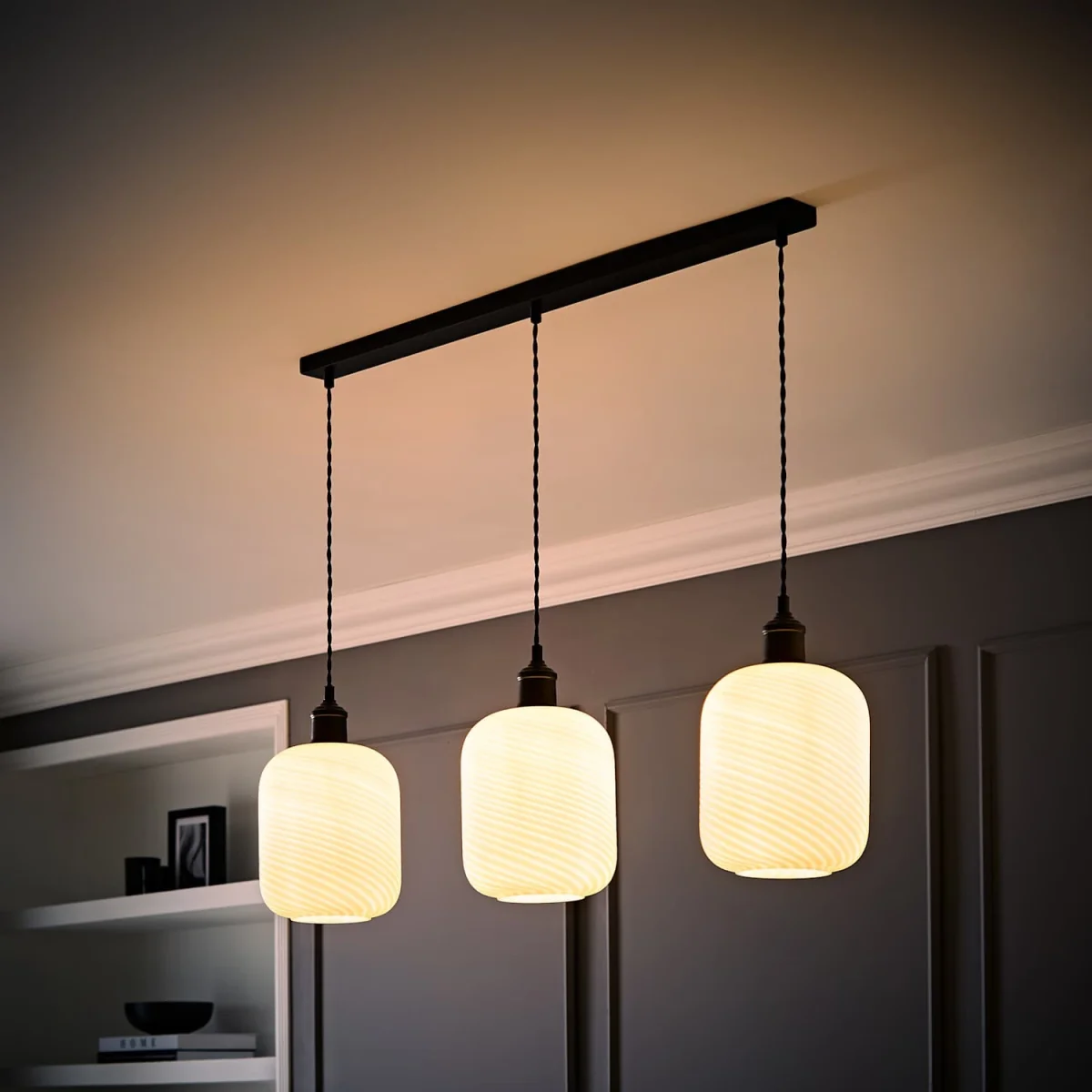 Emery Swirl Glass 3 Drop Diner Ceiling Pendant Light - Black / 94cm – image 3