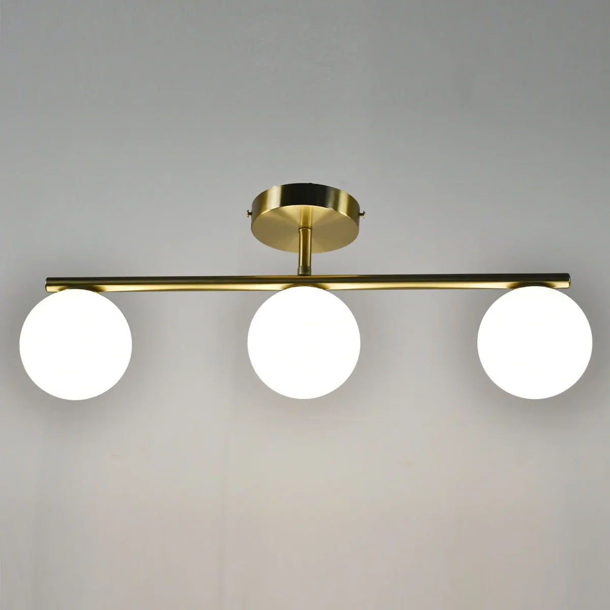 Set Of 2 Grosvenor  Satin Brass 3 Light Bars With Glass Globes - Satin Brass & White – image 3