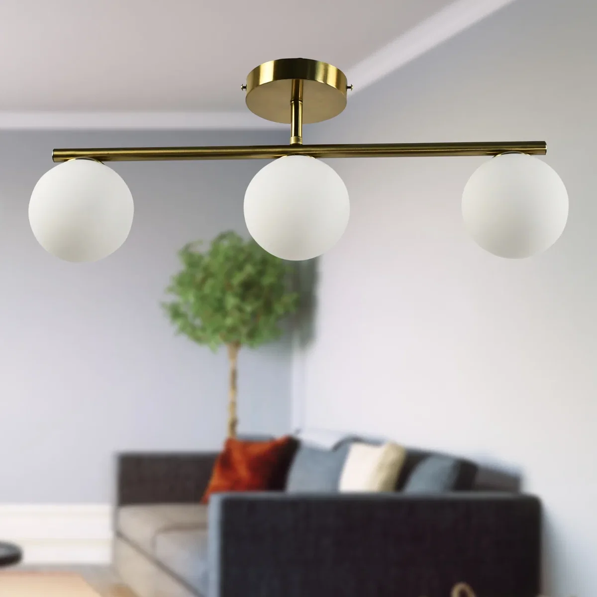 Set Of 2 Grosvenor  Satin Brass 3 Light Bars With Glass Globes - Satin Brass & White – image 4
