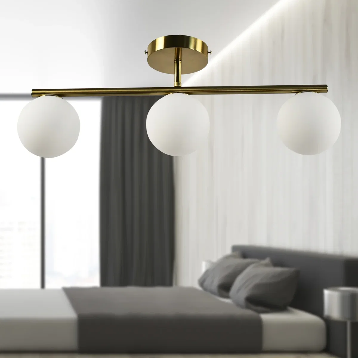 Set Of 2 Grosvenor  Satin Brass 3 Light Bars With Glass Globes - Satin Brass & White – image 5