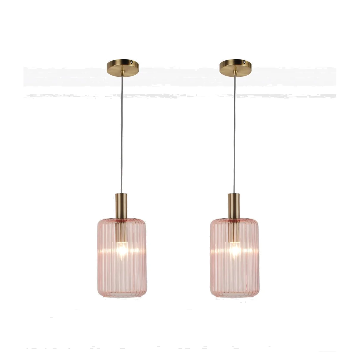 Set Of 2 Walpole Ceiling Single Pendant Lights - Blush Gold Plate And Blush Pink Smoke Glass – image 1