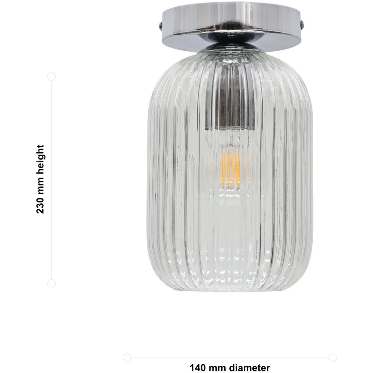 Batley Clear Ribbed Glass Chrome Ceiling Light Fitting - Chrome & Clear – image 5