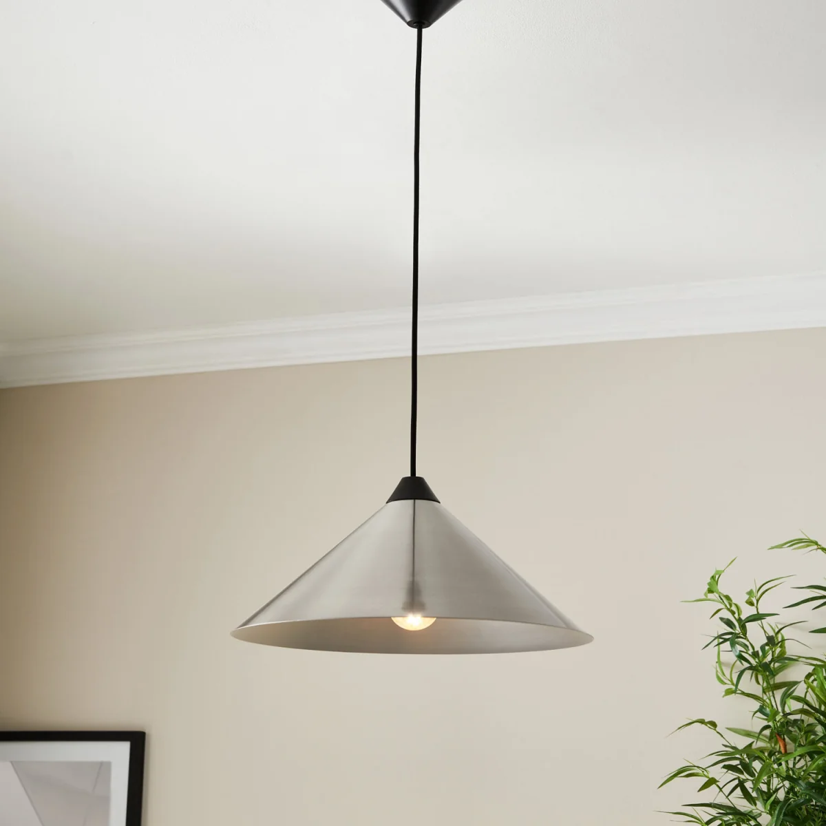 Fontana Ceiling Single Pendant Light - Brushed Chrome Plate With Matt Black Detail – image 2