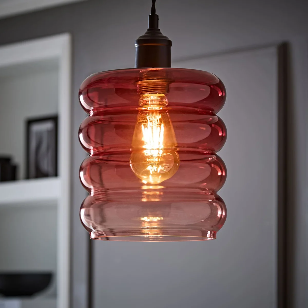 Giselle Ombre Berry Glass Easy Fit Ceiling Light Lamp Shade - Berry Pink / No - Berry Pink – image 2