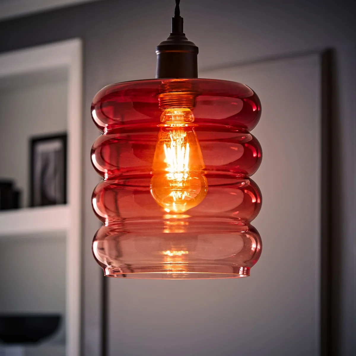 Giselle Ombre Berry Glass Easy Fit Ceiling Light Lamp Shade - Berry Pink / No - Berry Pink – image 3