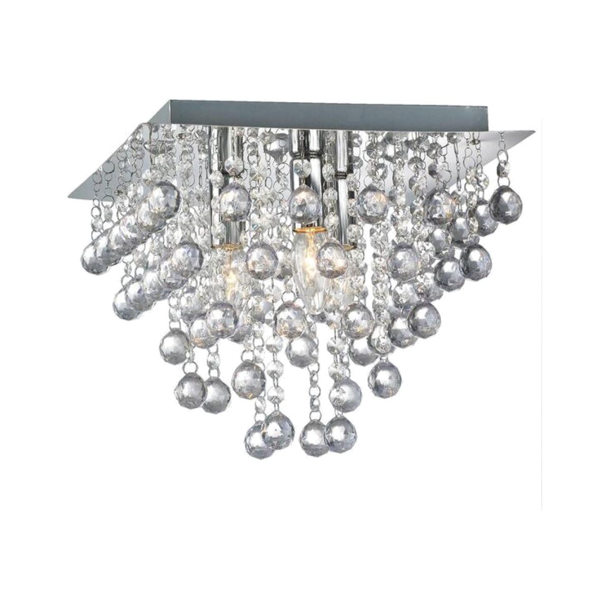 Chrome Square Crystal Effect Droplet 3 Light Flush Ceiling Light - Chrome