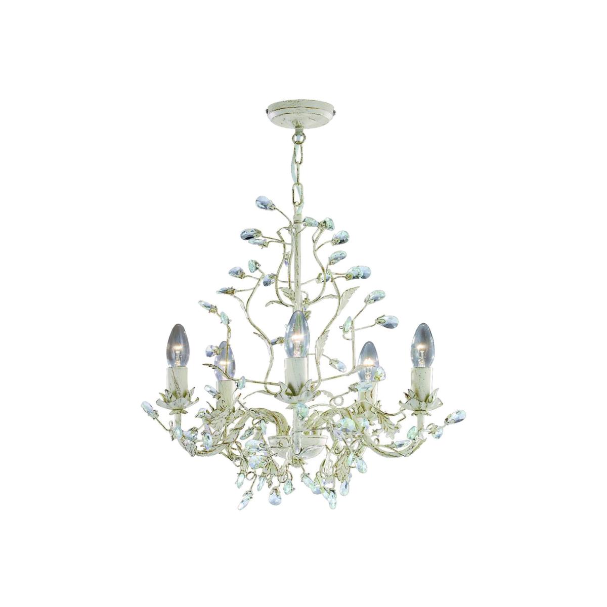 Almandite 5 Light Ceiling Pendant Gold, Cream Crystals Floral Leaves Design - Gold