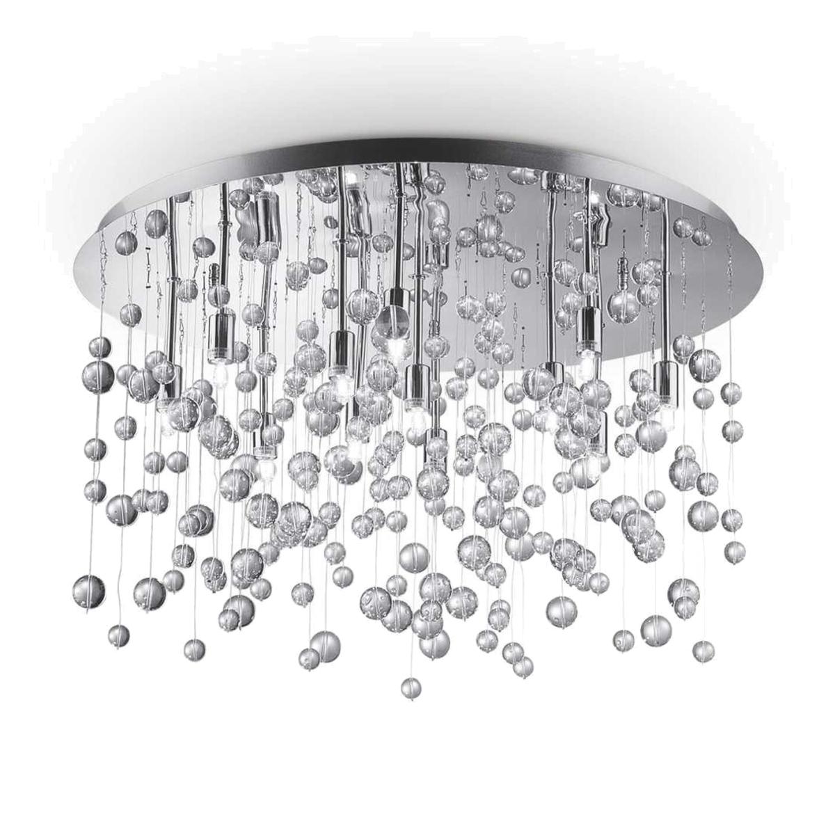 Neve 12 Light Semi Blown Glass Bubbles Flush Ceiling Pendant - Chrome