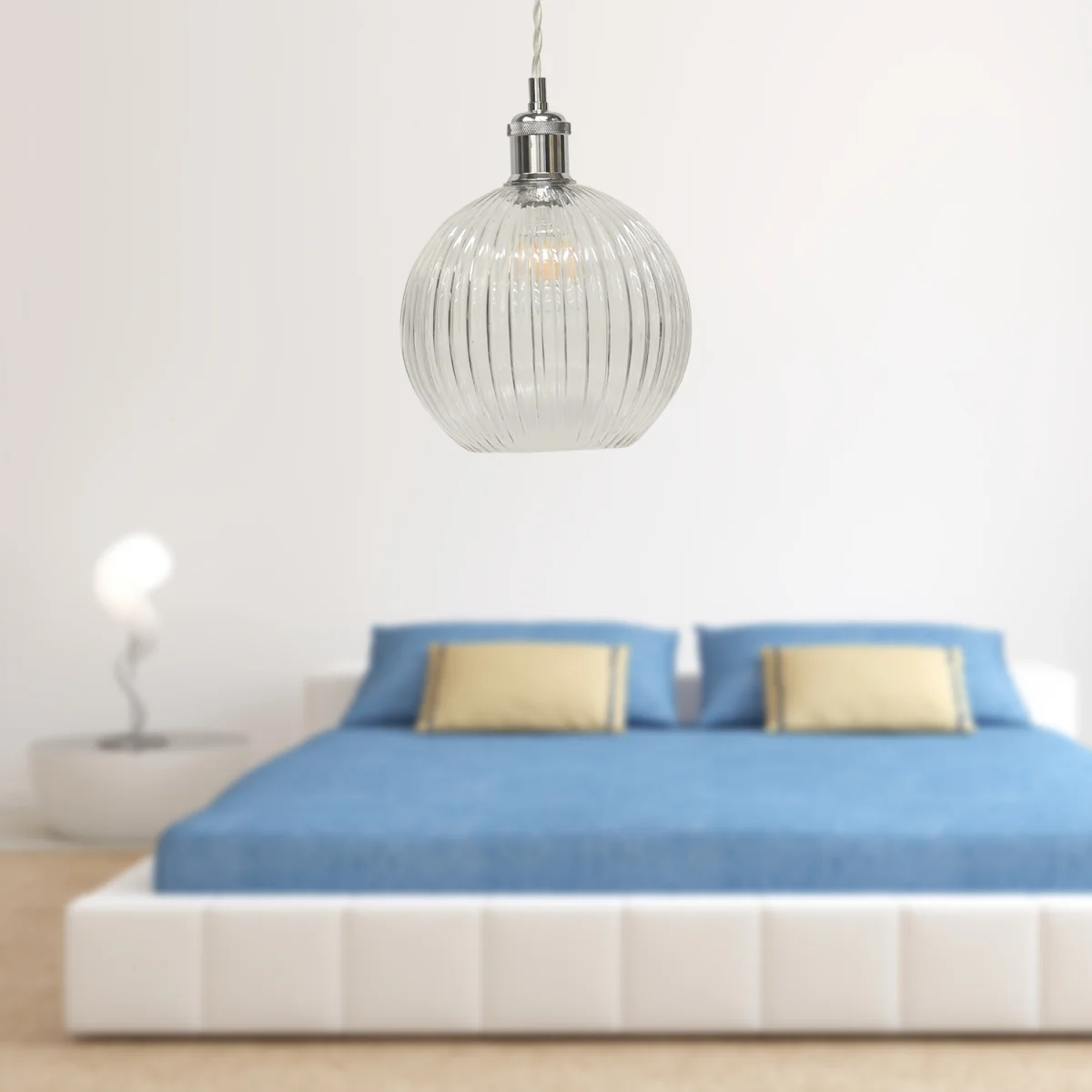 Set Of 2 Betchley Clear Ribbed Globe Chrome Retro Pendant Fittings - Chrome & Clear – image 2