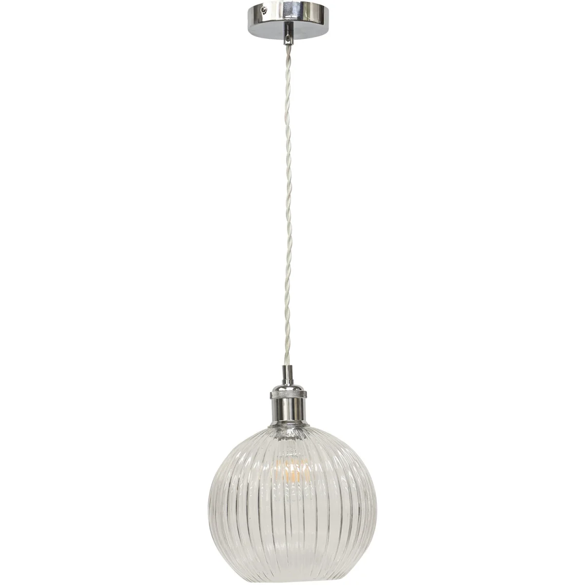 Set Of 2 Betchley Clear Ribbed Globe Chrome Retro Pendant Fittings - Chrome & Clear – image 3