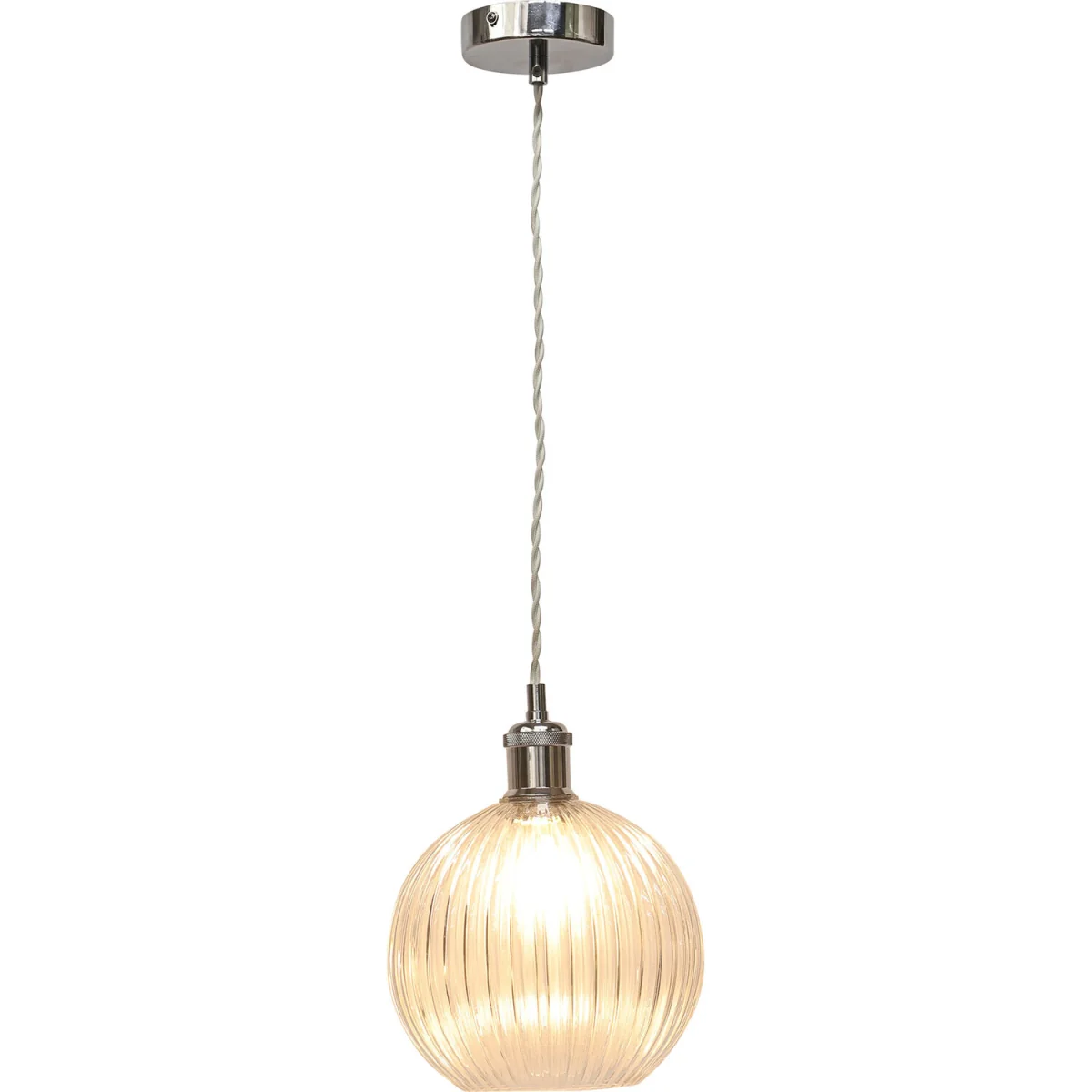 Set Of 2 Betchley Clear Ribbed Globe Chrome Retro Pendant Fittings - Chrome & Clear – image 4