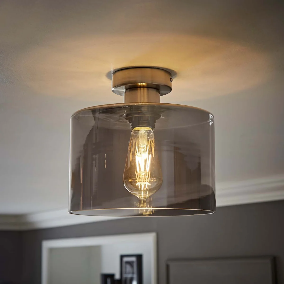 Demi Brushed Chrome and Smoked Glass Flush Ceiling Light - Brushed Chrome / 1.04kg – image 2