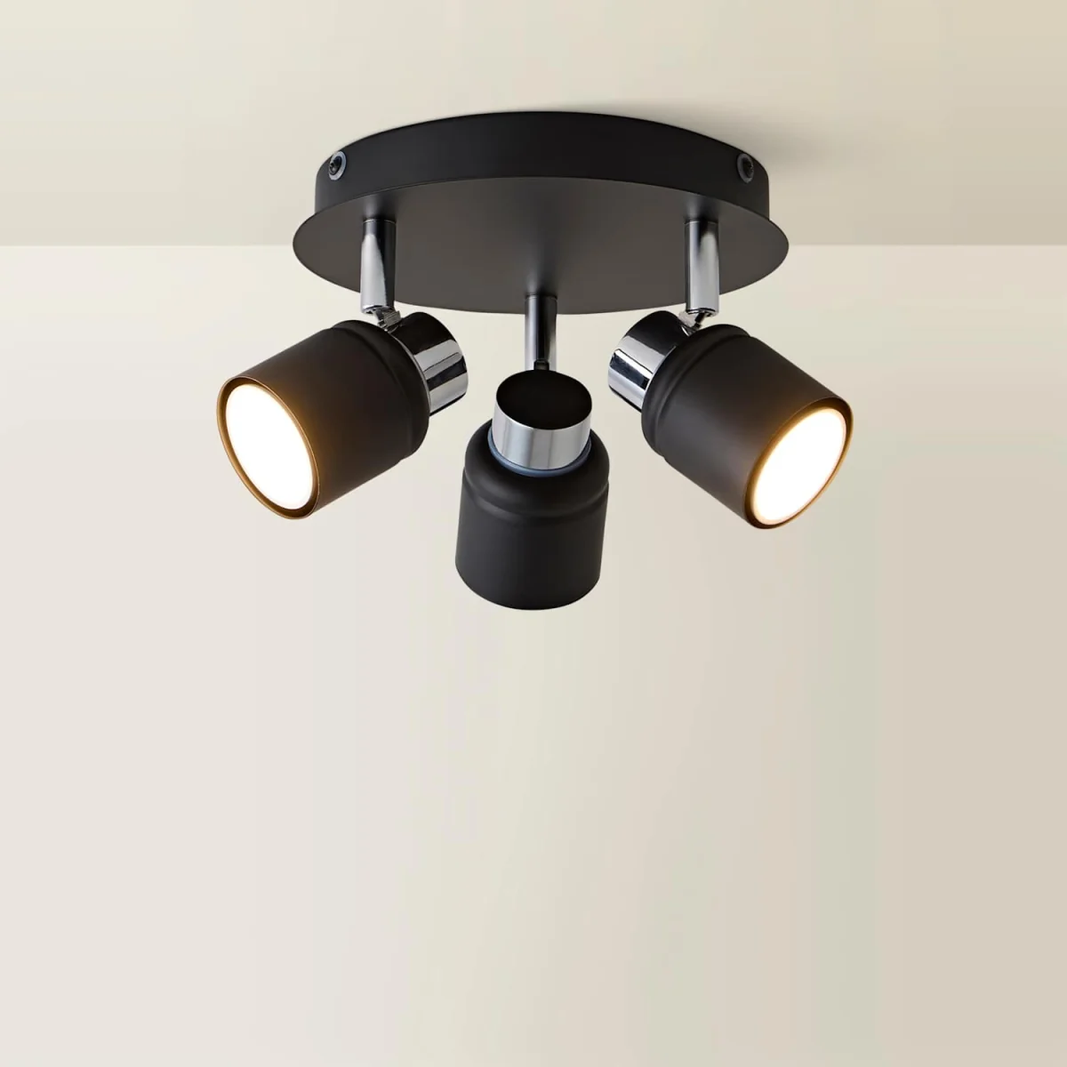 Benton 3 Way Round IP44 Bathroom Ceiling Spotlight - Black / 0 – image 1