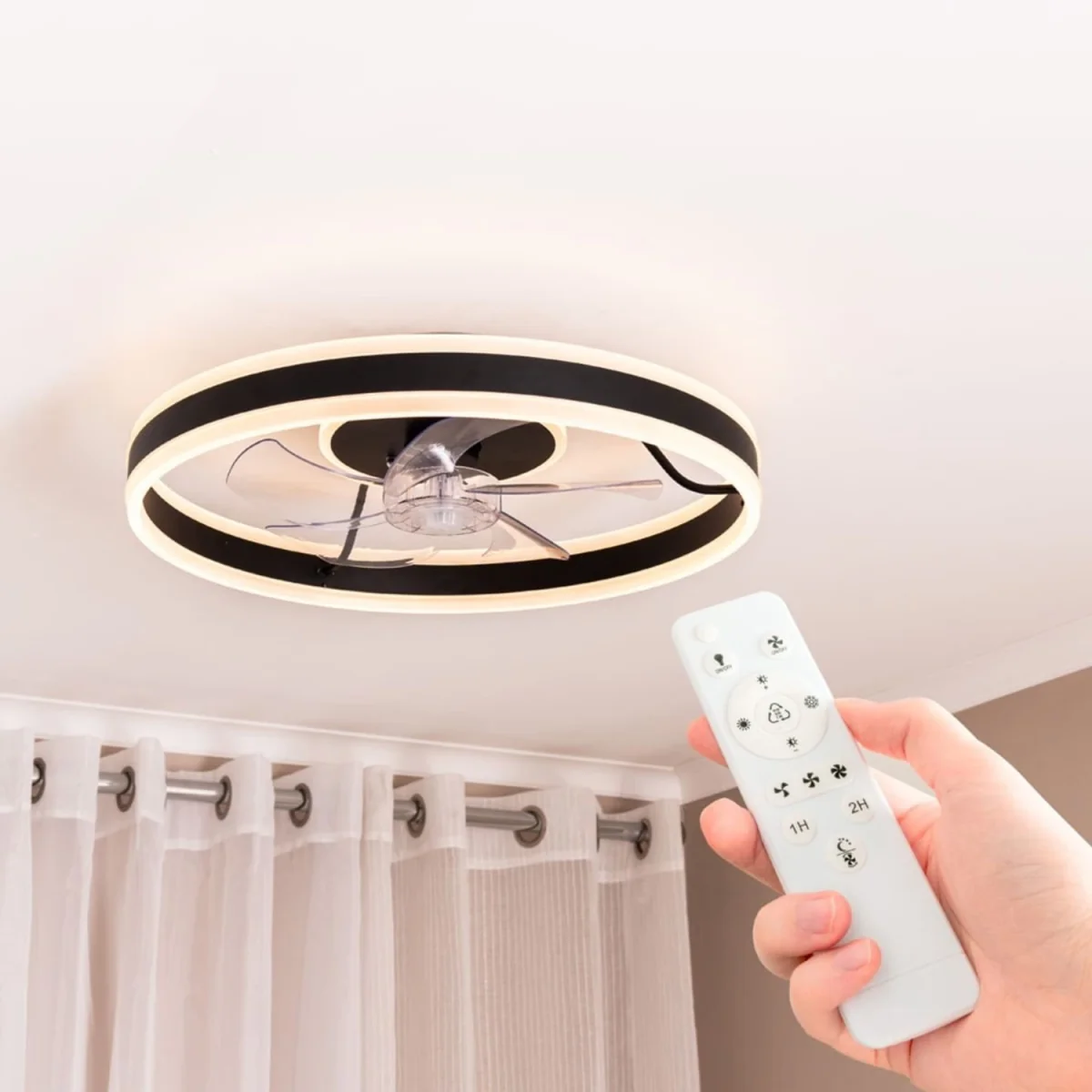 Infinity Black Wave Integrated LED Ceiling Fan with Remote Control - Black / 50cm – image 4