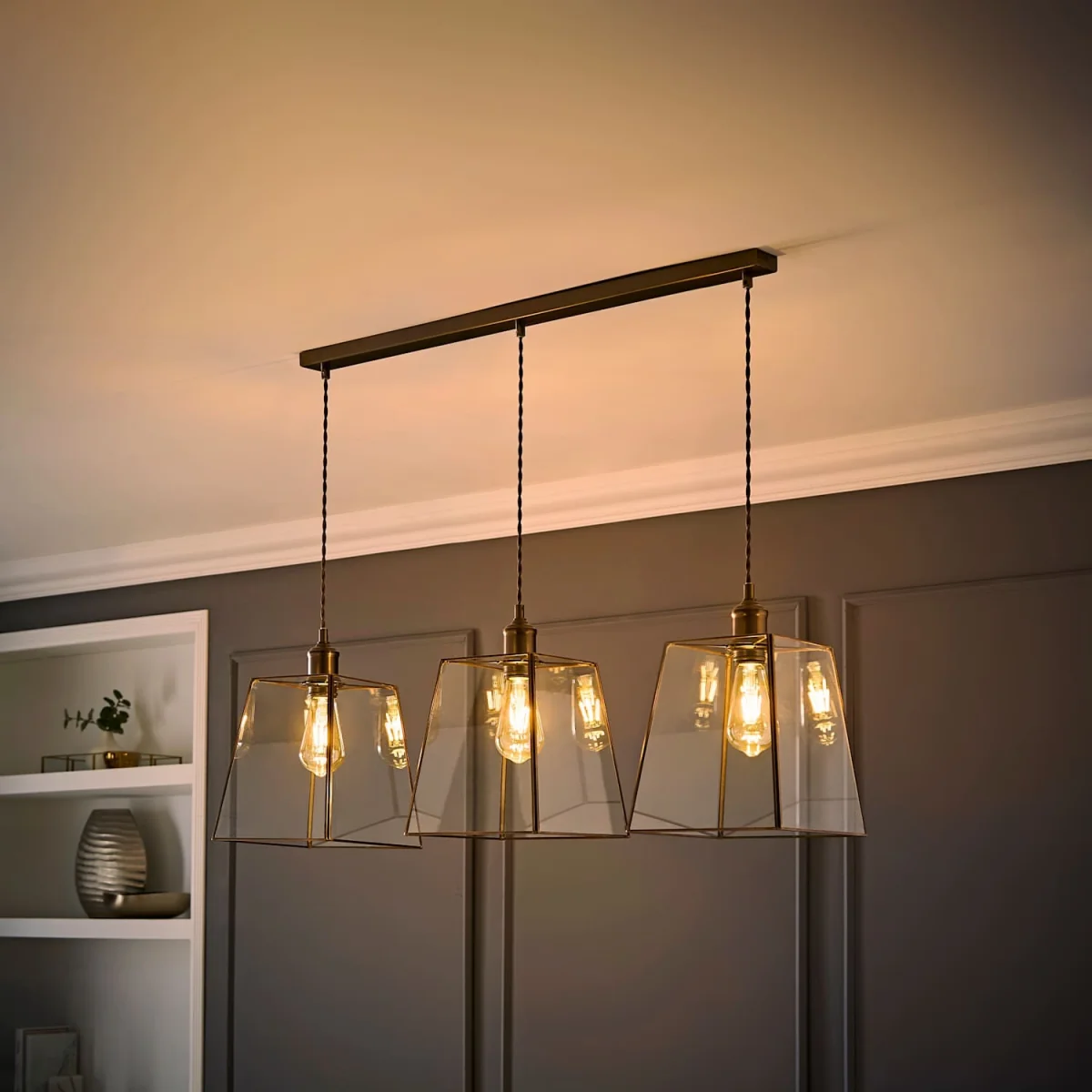 Susie Glass Lantern Lamp Shade 3 Drop Diner Ceiling Pendant Light - Brushed Brass / 3 – image 2
