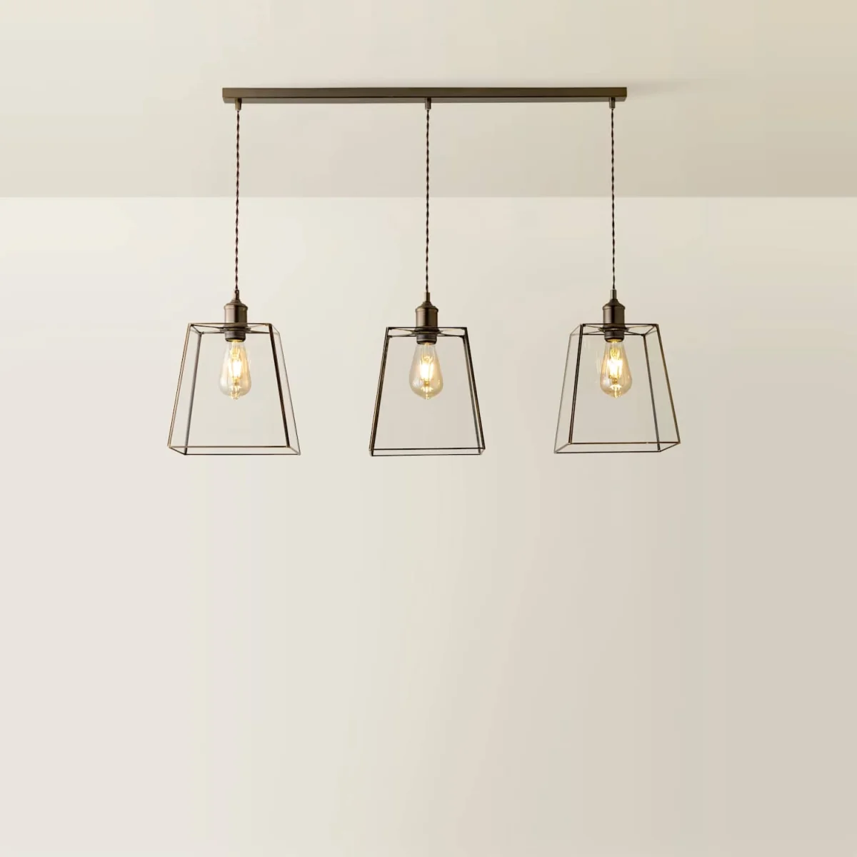Susie Glass Lantern Lamp Shade 3 Drop Diner Ceiling Pendant Light - Brushed Brass / 3 – image 3