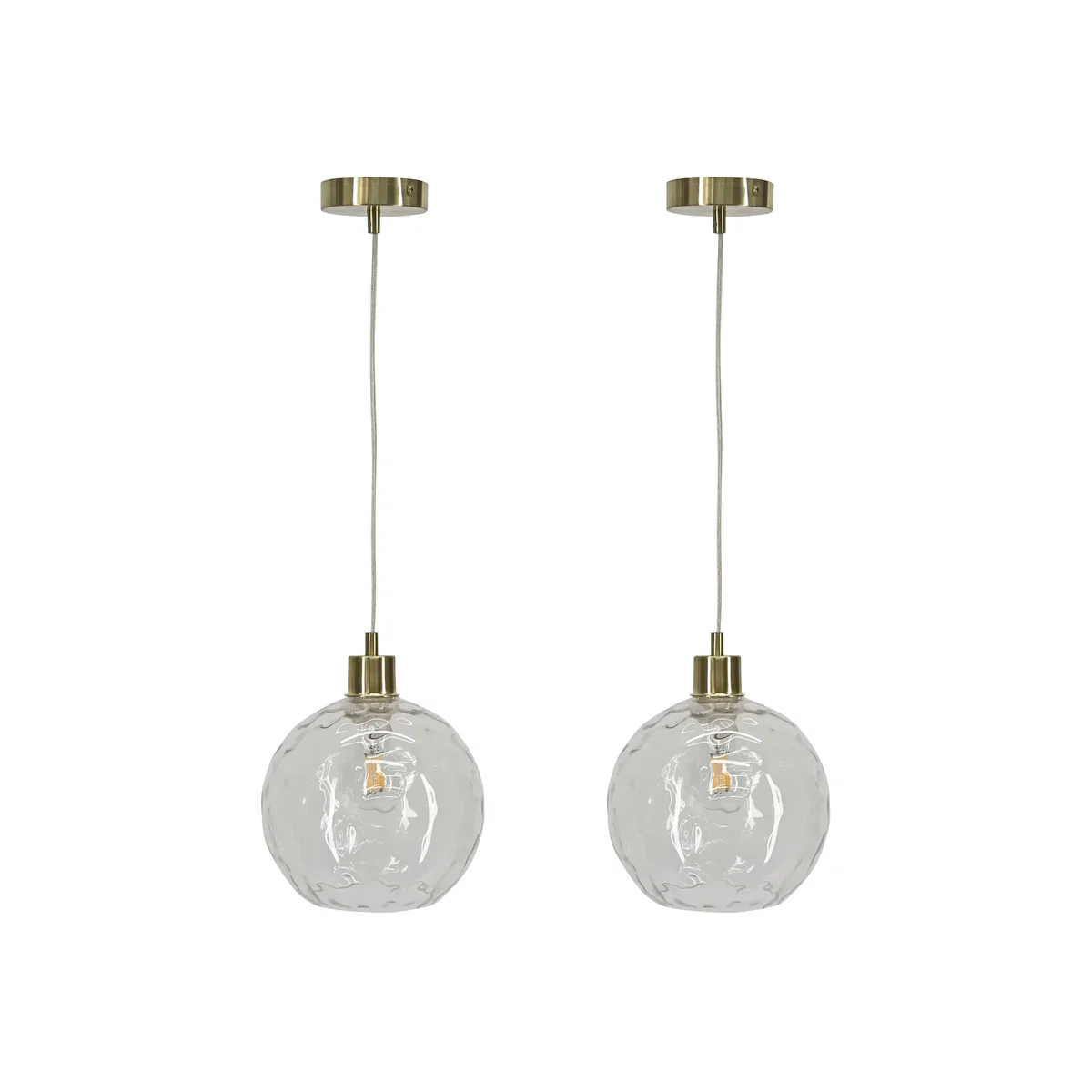 Set Of 2 Barnum Clear Dimple Glass Globe With Satin Brass Pendants - Satin Brass & Clear – image 1
