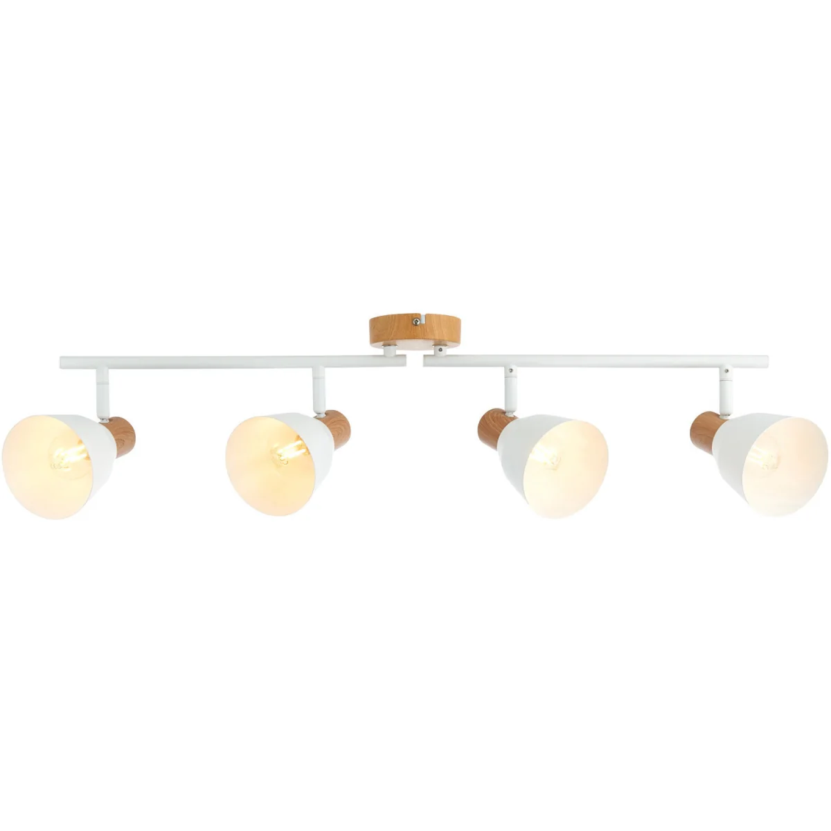 Matt White & Wood Detail 4 Way Adjustable Ceiling Spotlight - Matt White With Wood Effect Detail – image 2